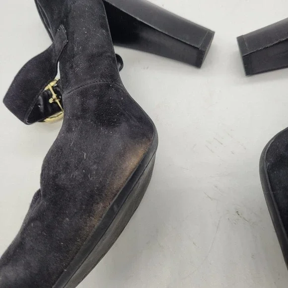 Franco Sarto womens sz 8.5 daniela black suede leather mary jane heels buckle - Picture 6 of 9